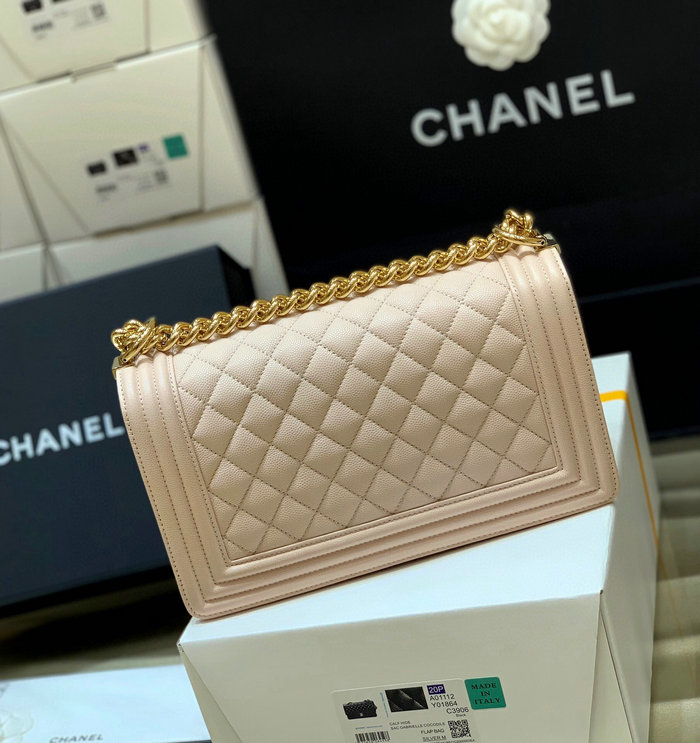 Chanel Grained Calfskin Medium Boy Handbag Beige A67086