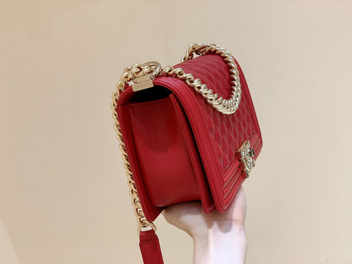 Chanel Grained Calfskin Medium Boy Handbag Red A67086