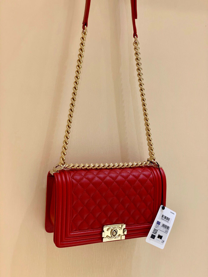 Chanel Grained Calfskin Medium Boy Handbag Red A67086