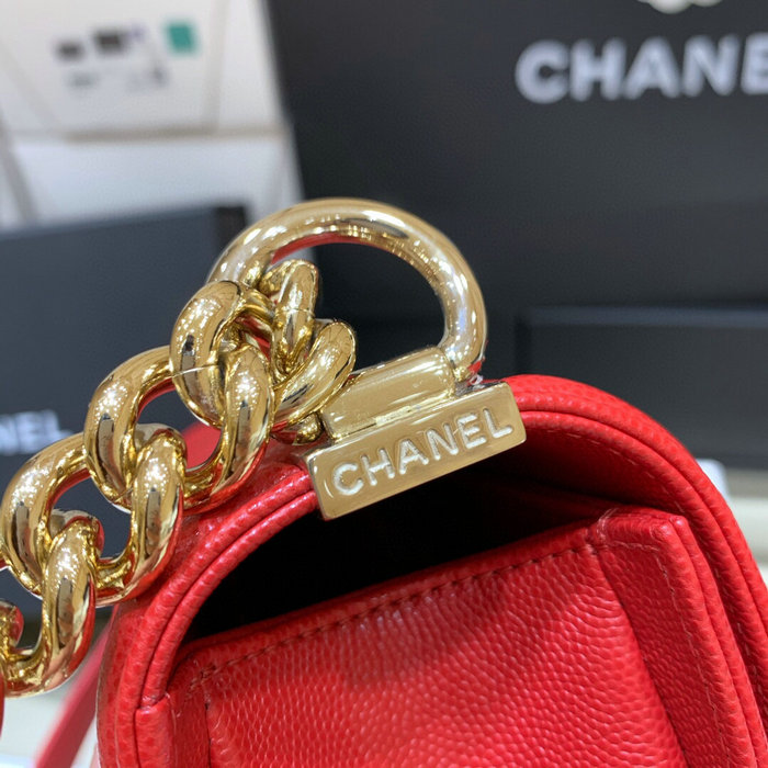 Chanel Grained Calfskin Medium Boy Handbag Red A67086