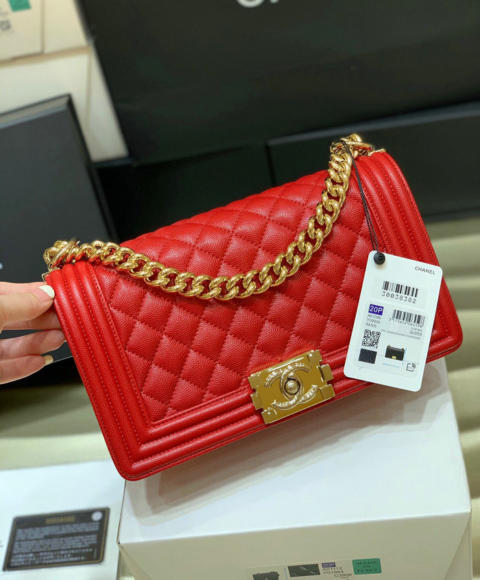 Chanel Grained Calfskin Medium Boy Handbag Red A67086