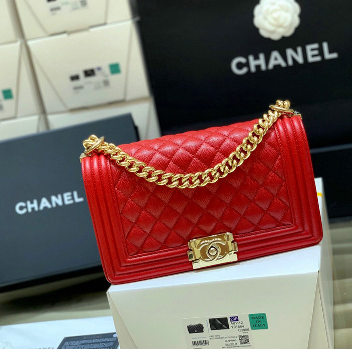 Chanel Grained Calfskin Medium Boy Handbag Red A67086