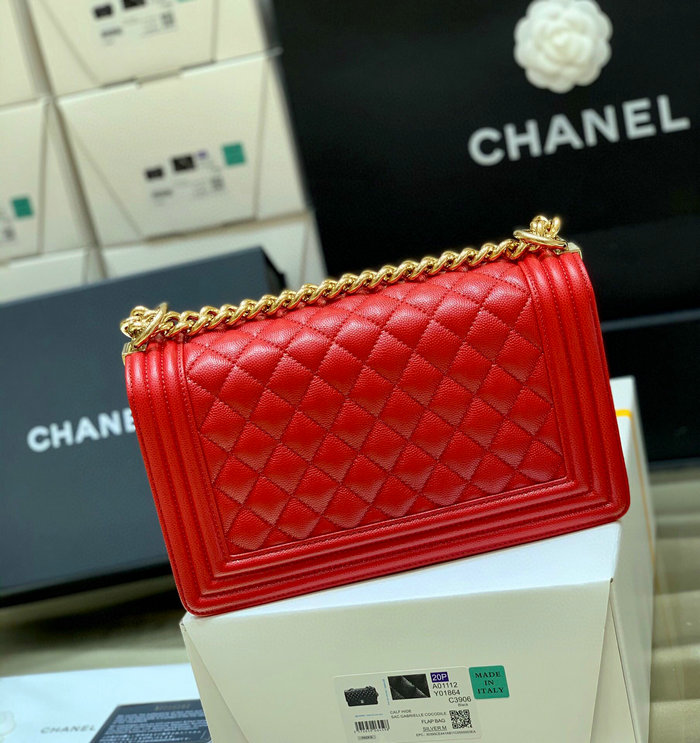 Chanel Grained Calfskin Medium Boy Handbag Red A67086