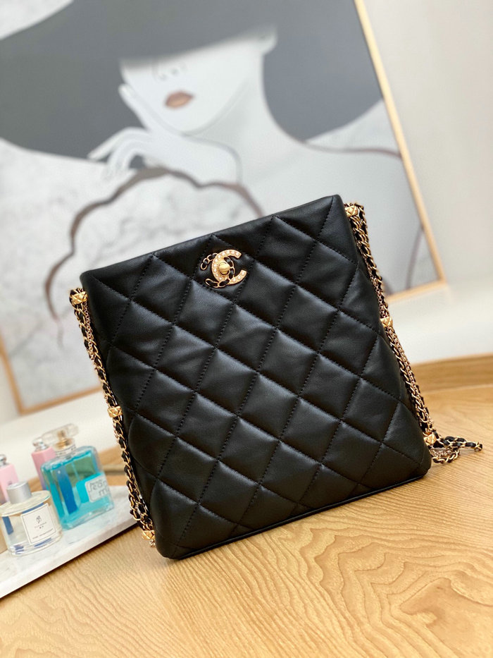 Chanel Lambskin Shoulder Bag Black AS2564