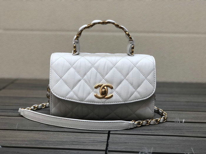 Chanel Mini Flap Bag With Top Handle White AS2477