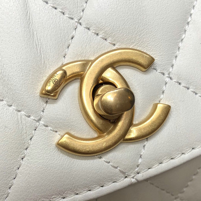 Chanel Mini Flap Bag With Top Handle White AS2477