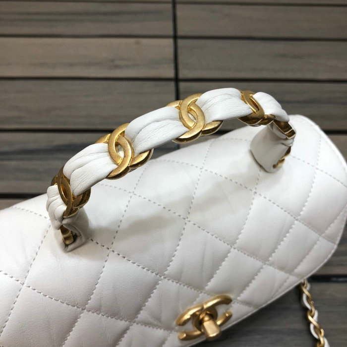 Chanel Mini Flap Bag With Top Handle White AS2477