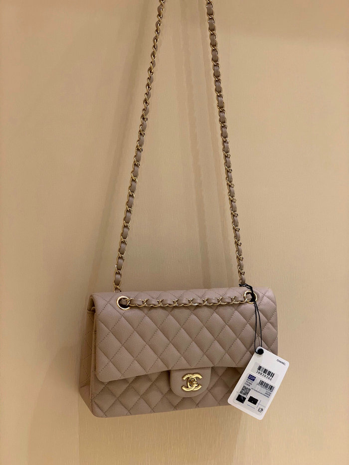 Classic Chanel Grained Calfskin Handbag Beige A01112