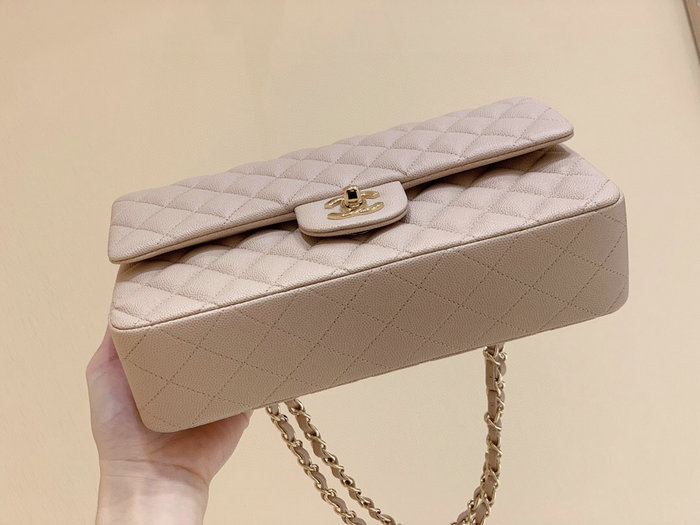 Classic Chanel Grained Calfskin Handbag Beige A01112