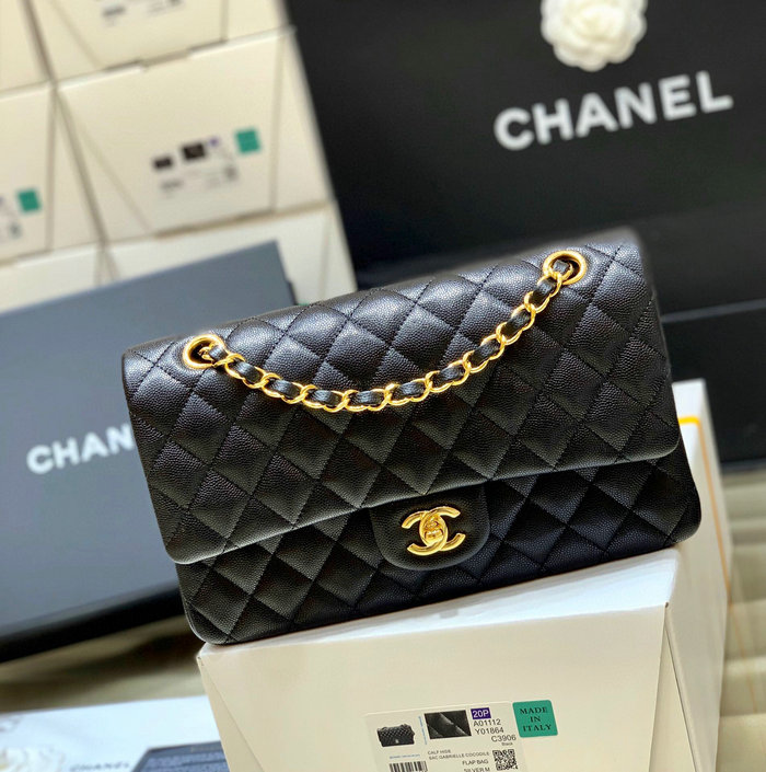 Classic Chanel Grained Calfskin Handbag Black A01112