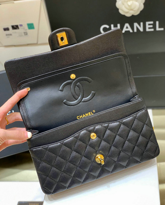 Classic Chanel Grained Calfskin Handbag Black A01112