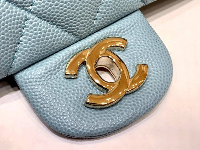 Classic Chanel Grained Calfskin Handbag Blue A01112