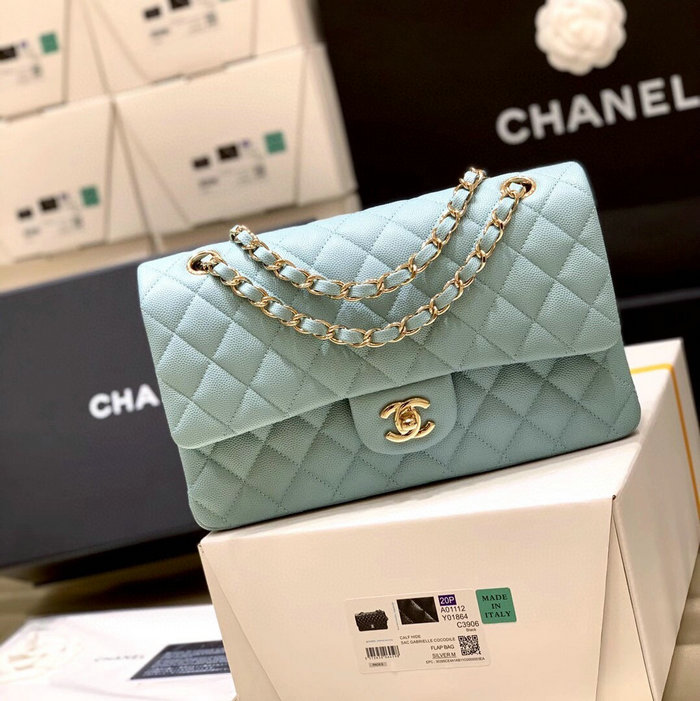 Classic Chanel Grained Calfskin Handbag Blue A01112