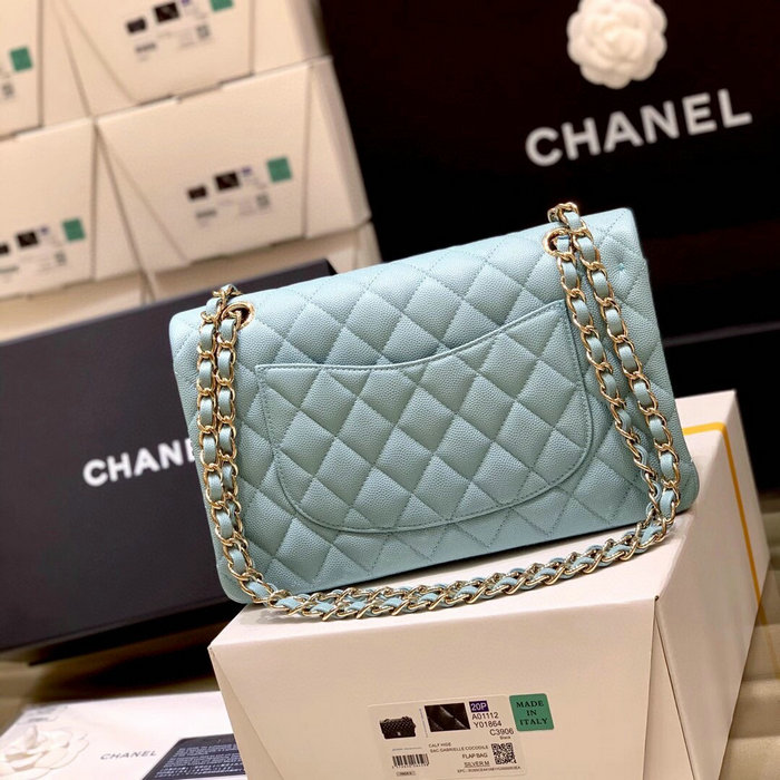 Classic Chanel Grained Calfskin Handbag Blue A01112