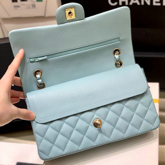 Classic Chanel Grained Calfskin Handbag Blue A01112