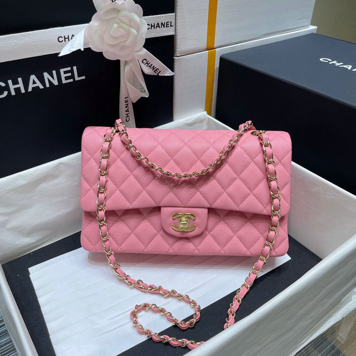 Classic Chanel Grained Calfskin Handbag Pink A01112