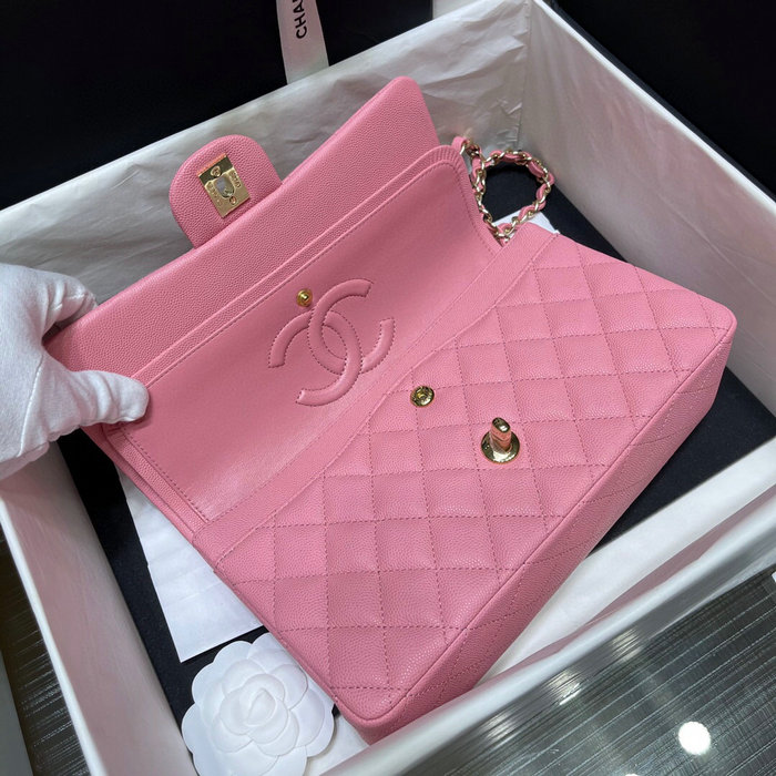 Classic Chanel Grained Calfskin Handbag Pink A01112