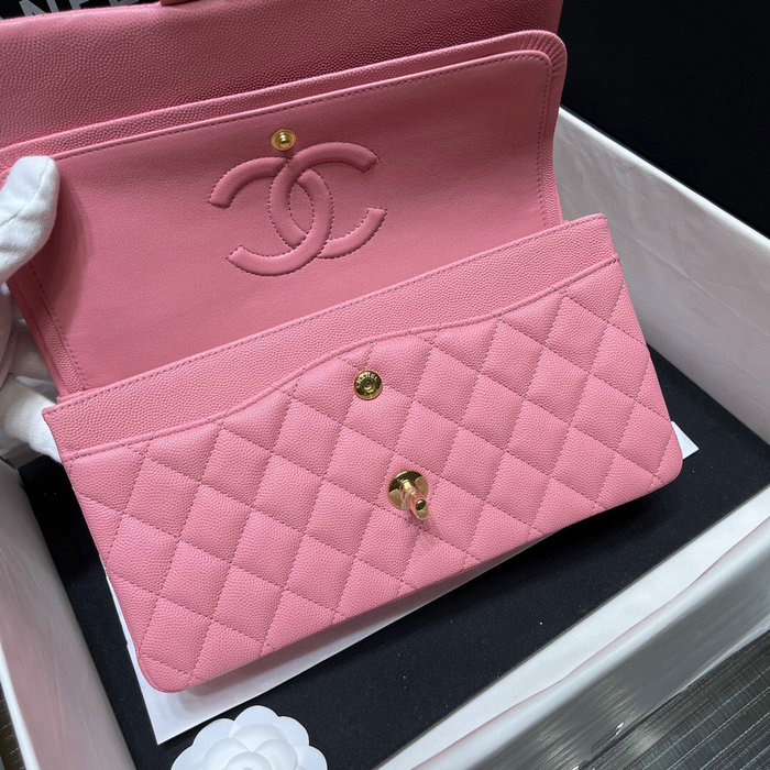 Classic Chanel Grained Calfskin Handbag Pink A01112