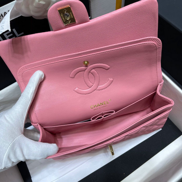 Classic Chanel Grained Calfskin Handbag Pink A01112