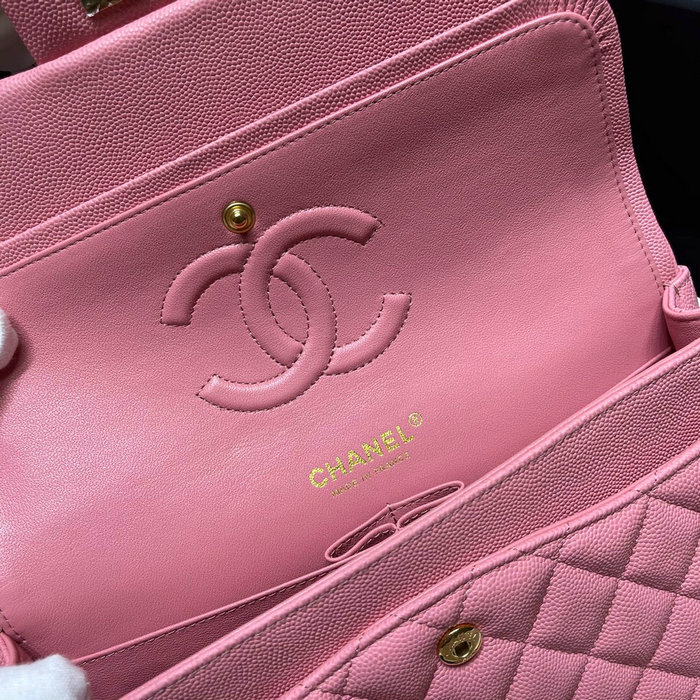 Classic Chanel Grained Calfskin Handbag Pink A01112