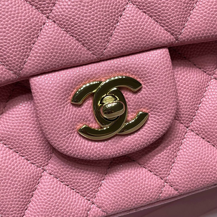 Classic Chanel Grained Calfskin Handbag Pink A01112