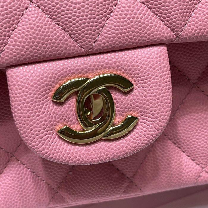 Classic Chanel Grained Calfskin Handbag Pink A01112