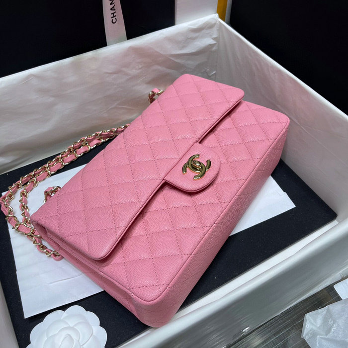 Classic Chanel Grained Calfskin Handbag Pink A01112