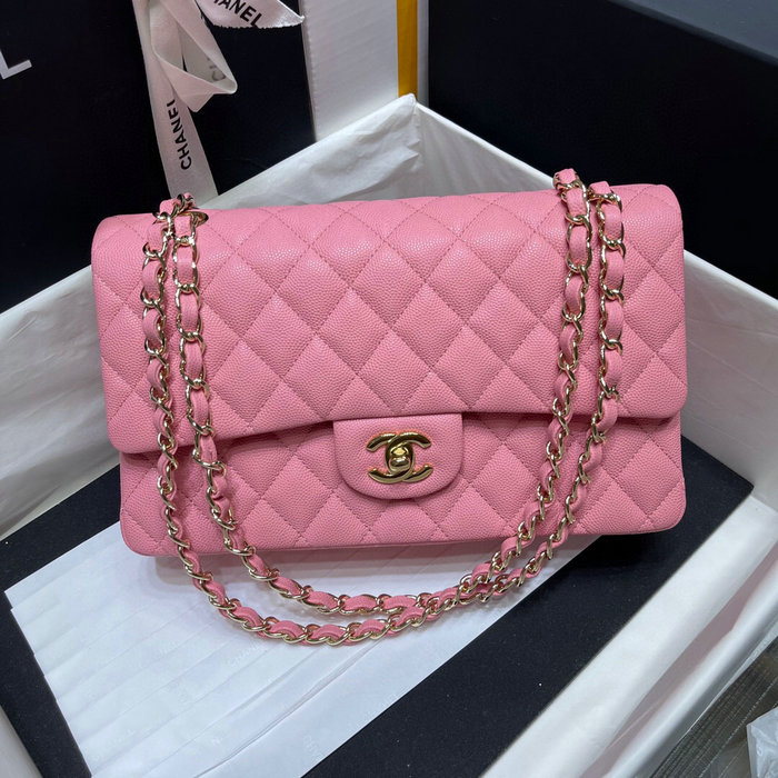 Classic Chanel Grained Calfskin Handbag Pink A01112