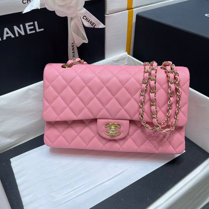 Classic Chanel Grained Calfskin Handbag Pink A01112