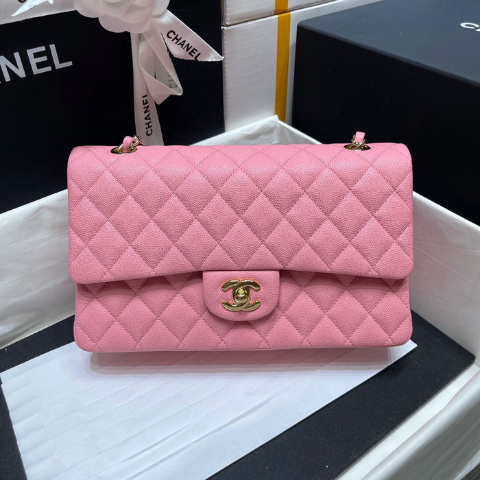 Classic Chanel Grained Calfskin Handbag Pink A01112