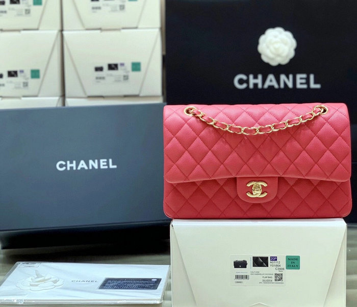 Classic Chanel Grained Calfskin Handbag Rose A01112