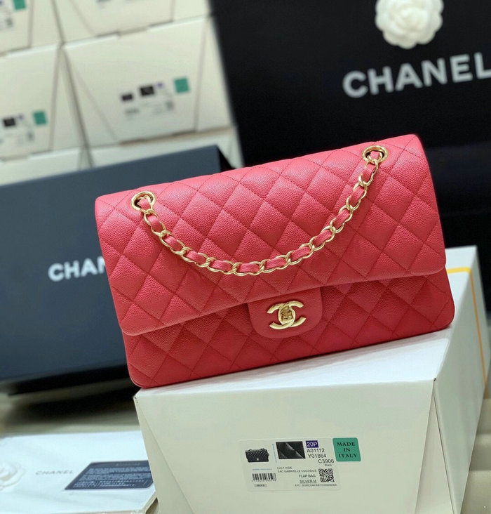 Classic Chanel Grained Calfskin Handbag Rose A01112