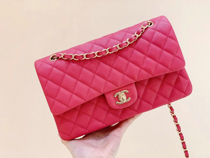 Classic Chanel Grained Calfskin Handbag Rose A01112