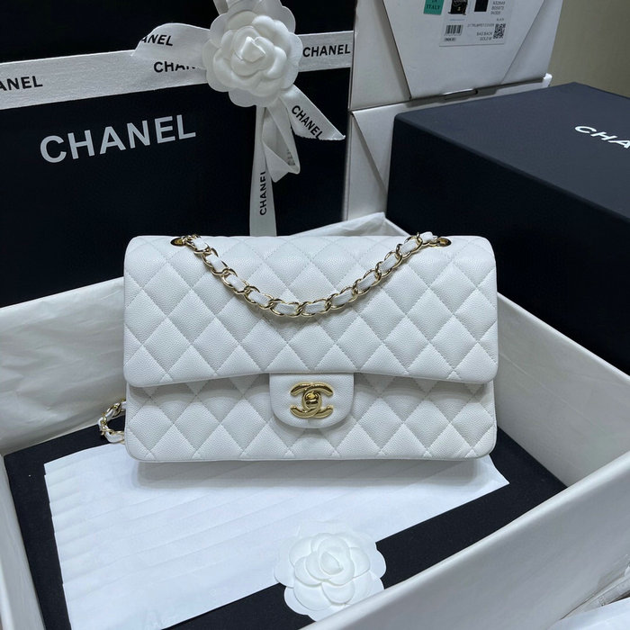 Classic Chanel Grained Calfskin Handbag White A01112