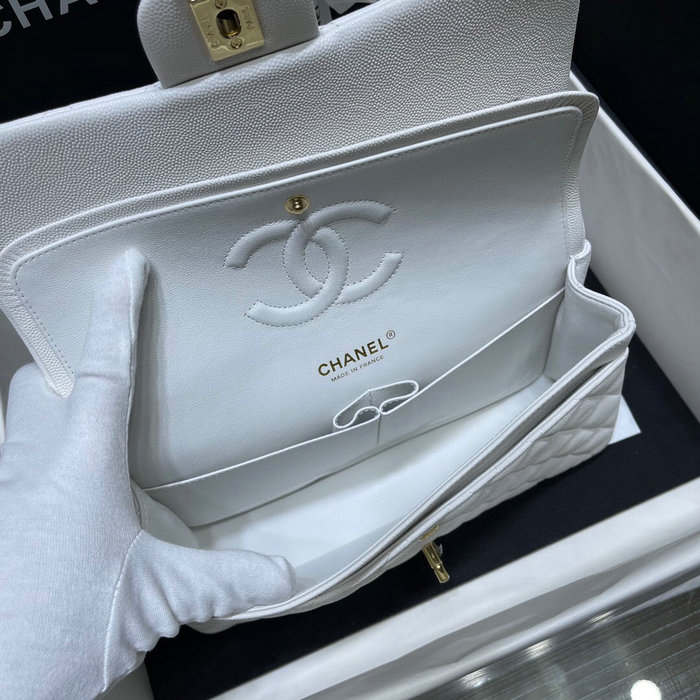 Classic Chanel Grained Calfskin Handbag White A01112