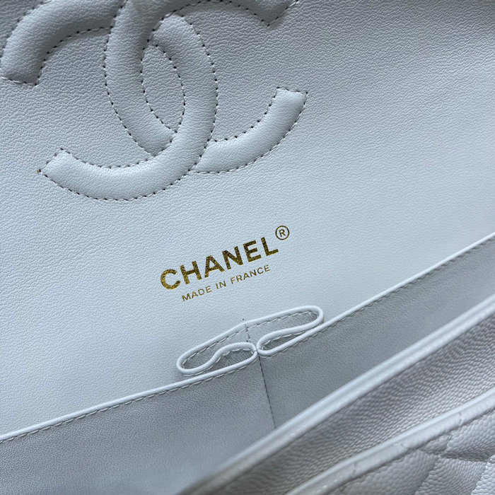 Classic Chanel Grained Calfskin Handbag White A01112