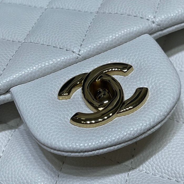 Classic Chanel Grained Calfskin Handbag White A01112