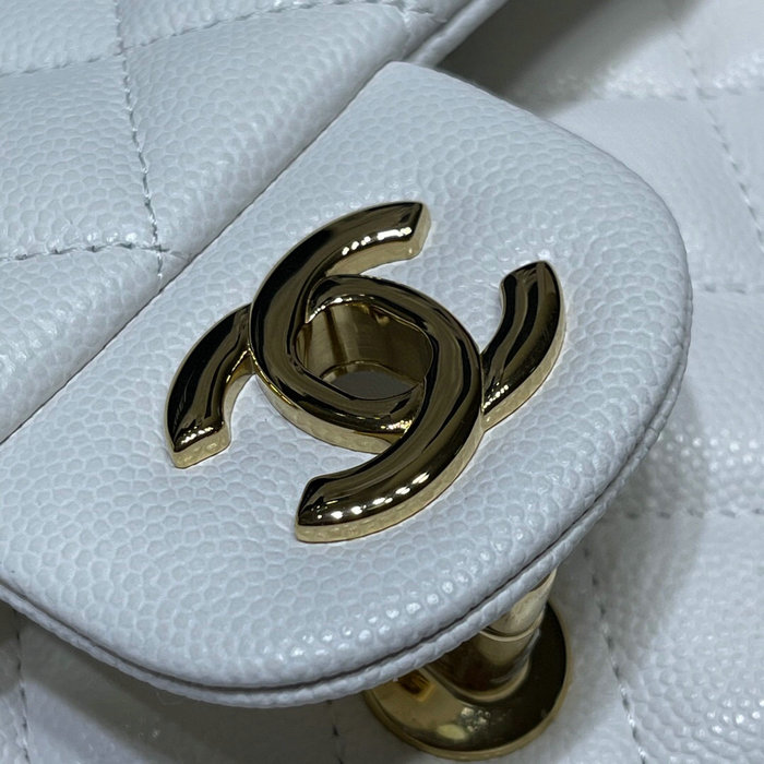 Classic Chanel Grained Calfskin Handbag White A01112