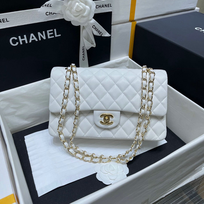 Classic Chanel Grained Calfskin Handbag White A01112