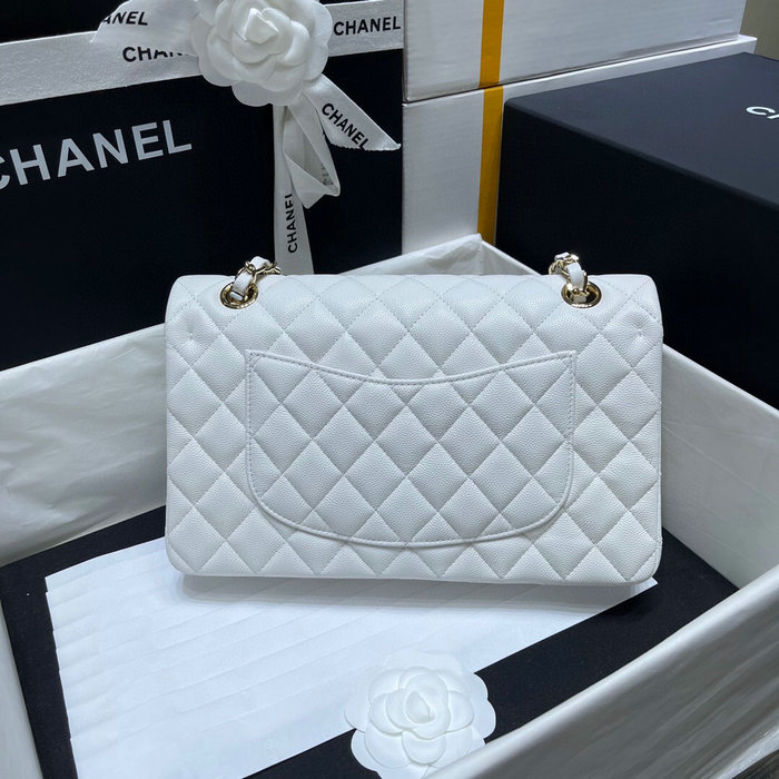 Classic Chanel Grained Calfskin Handbag White A01112