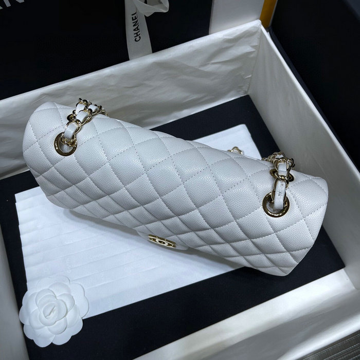 Classic Chanel Grained Calfskin Handbag White A01112