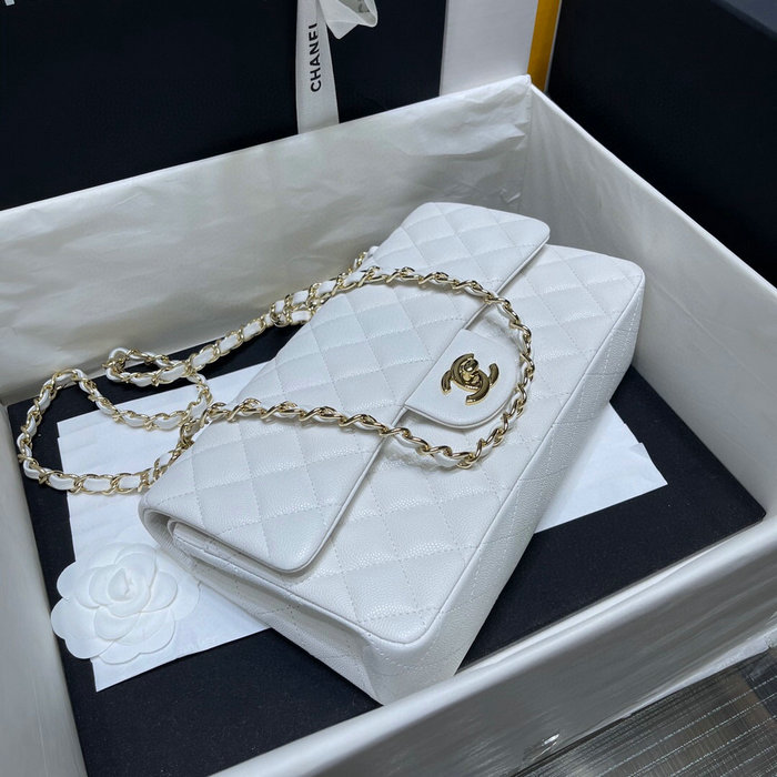 Classic Chanel Grained Calfskin Handbag White A01112