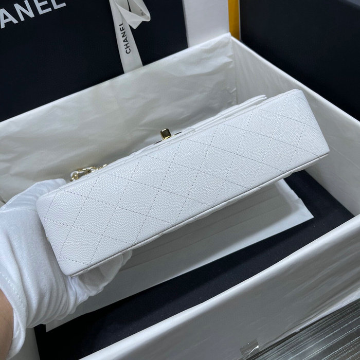 Classic Chanel Grained Calfskin Handbag White A01112