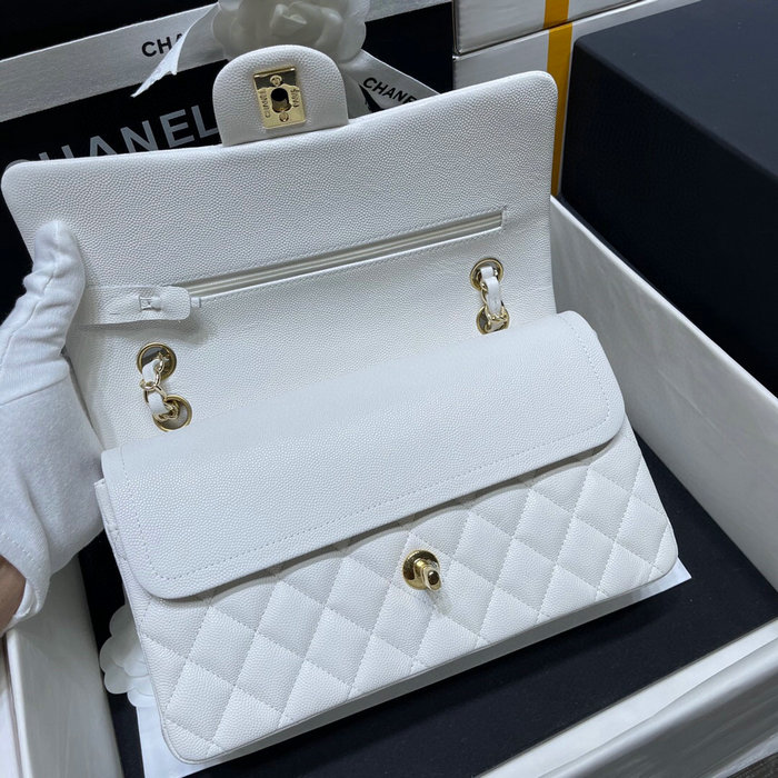 Classic Chanel Grained Calfskin Handbag White A01112