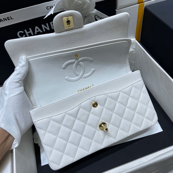 Classic Chanel Grained Calfskin Handbag White A01112