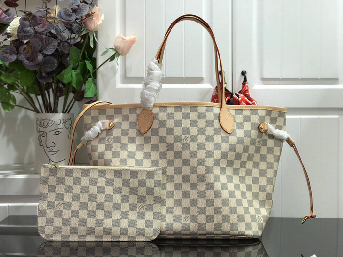 Louis Vuitton Damier Azur Canvas NEVERFULL MM Beige N41605