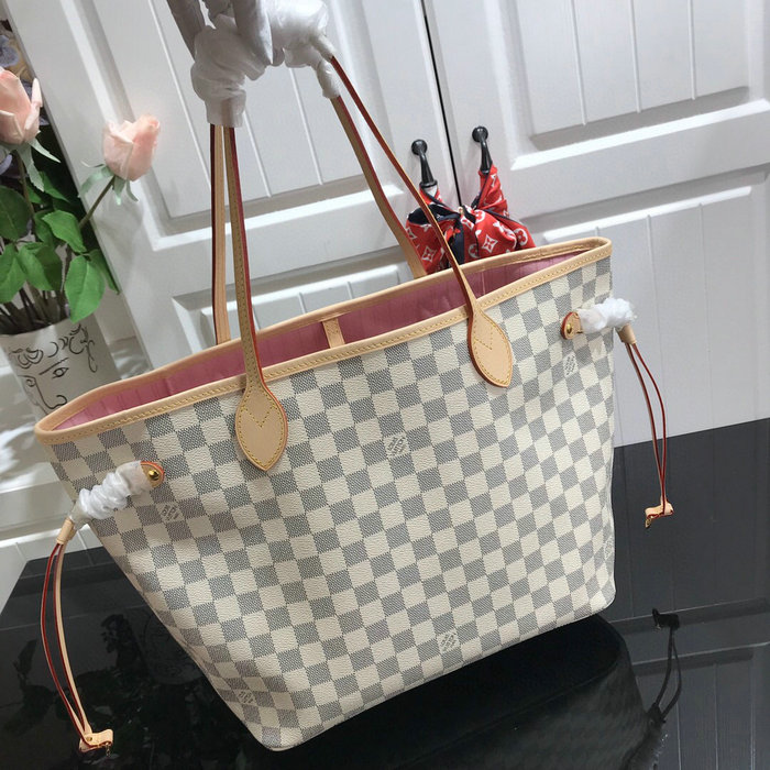 Louis Vuitton Damier Azur Canvas NEVERFULL MM Pink N41605