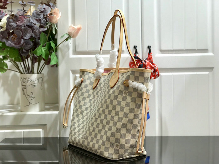 Louis Vuitton Damier Azur Canvas NEVERFULL MM Pink N41605