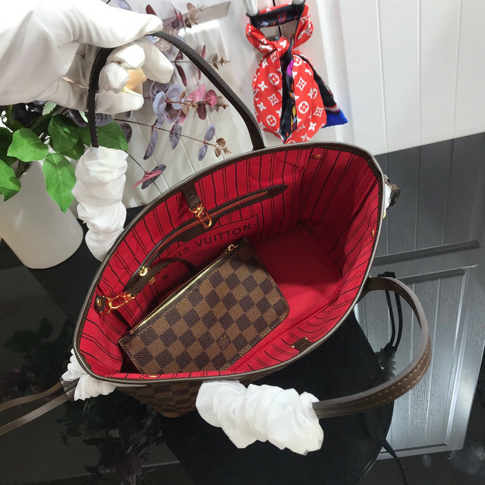 Louis Vuitton Damier Ebene Canvas Neverfull PM Red N41359