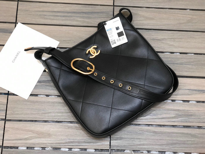 Chanel Calfskin Hobo Handbag Black AS2844